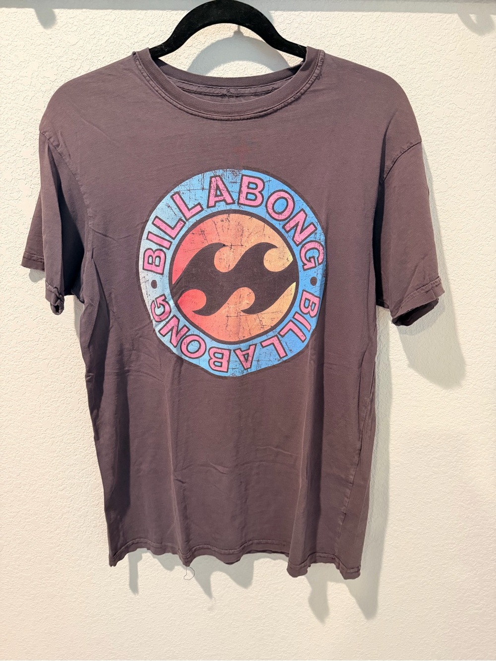 Billabong Washed Grey Crewneck Tee with Retro Surf Logo